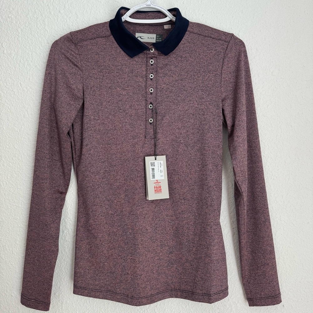 NWT Kjus Women's Mock Neck Long Sleeve Sophia Polo Pink Navy Blue Size XS Golf